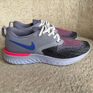 Nike Odyssey React Shoes Womens Size 7 Gray Pink Blue Flyknit AH1016-500
